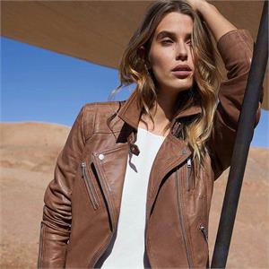 Mint Velvet Tan Zip Leather Biker Jacket